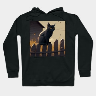 Black Cat on fence sticker Hoodie